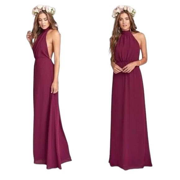 Show Me Your MuMu Collette Collar Maxi Dress in Merlot Chiffon  Backless - Picture 1 of 15